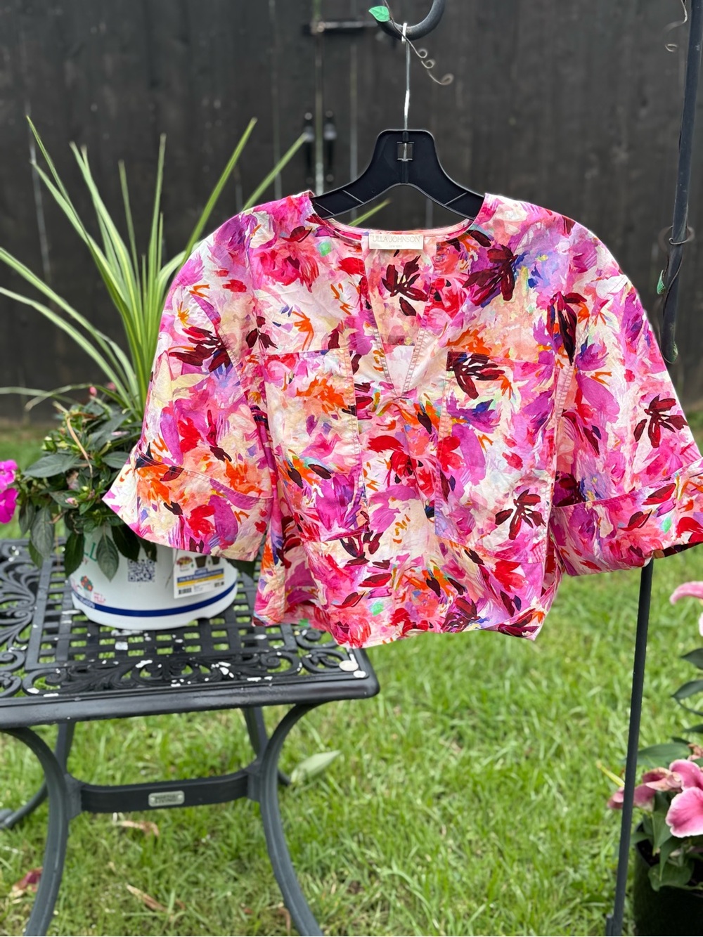 Ulla Johnson Pink Floral Cotton Puff Sleeve Blouse Top Size 2